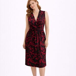 Norma Kamali Floral Faux Wrap Dress Sleeveless V-neck Tie Waist L